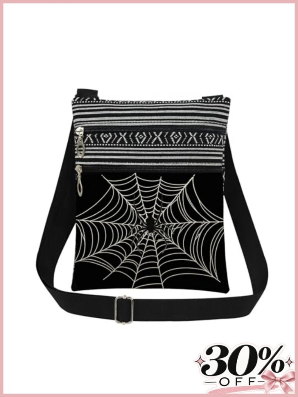Spider Web Print Crossbody Bag Lightweight Nylon Web Pattern Adjustable Strap